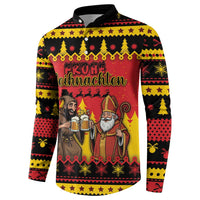 Germany Christmas Button Sweatshirt Saint Nicholas And Knecht Ruprecht Drink Beer - Wonder Print Shop