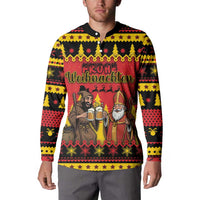 Germany Christmas Button Sweatshirt Saint Nicholas And Knecht Ruprecht Drink Beer - Wonder Print Shop