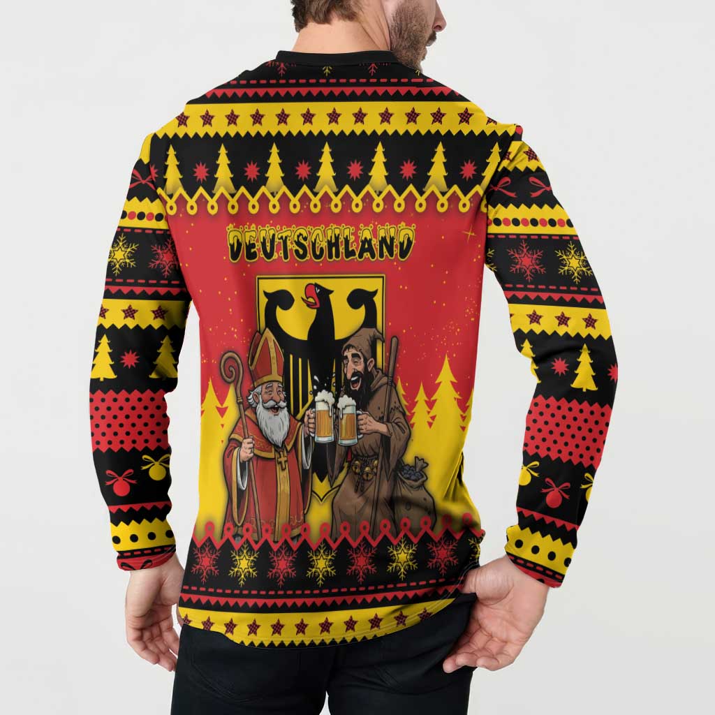 Germany Christmas Button Sweatshirt Saint Nicholas And Knecht Ruprecht Drink Beer - Wonder Print Shop