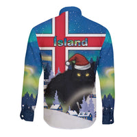 Iceland Christmas Long Sleeve Button Shirt Yule Cat Gledileg Jol - Wonder Print Shop