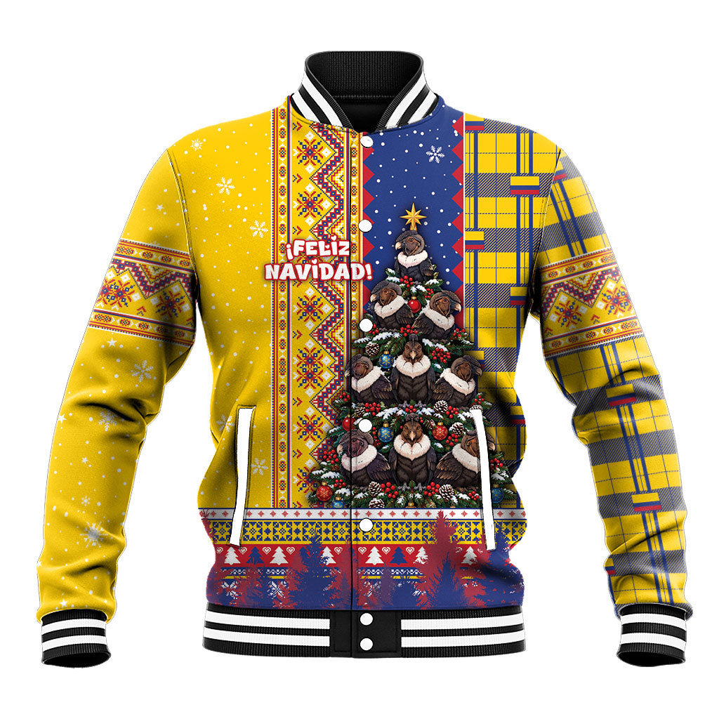 Colombia Christmas Baseball Jacket Andean Condor Feliz Navidad Tree Tartan
