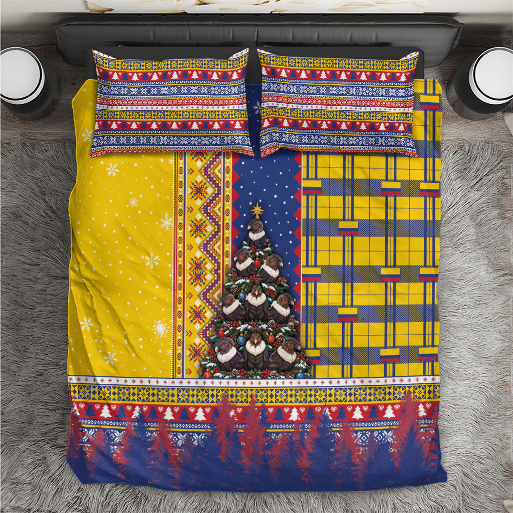 Colombia Christmas Bedding Set Andean Condor Feliz Navidad Tree Tartan