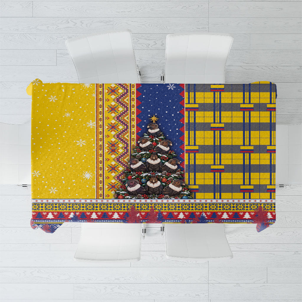 Colombia Christmas Tablecloth Andean Condor Feliz Navidad Tree Tartan