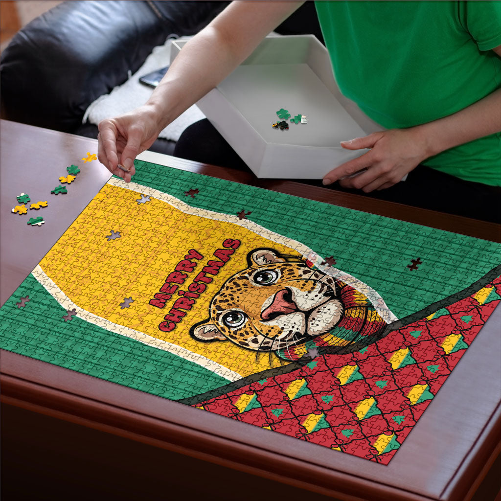 Guyana Christmas Puzzle Dapper Cute Jaguar Puffer Cute Style