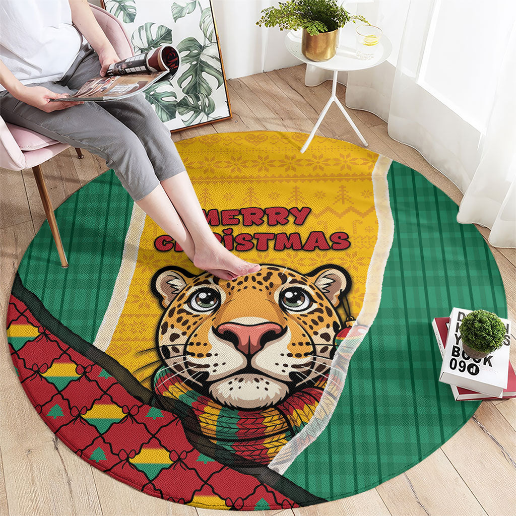 Guyana Christmas Round Carpet Dapper Cute Jaguar Puffer Cute Style