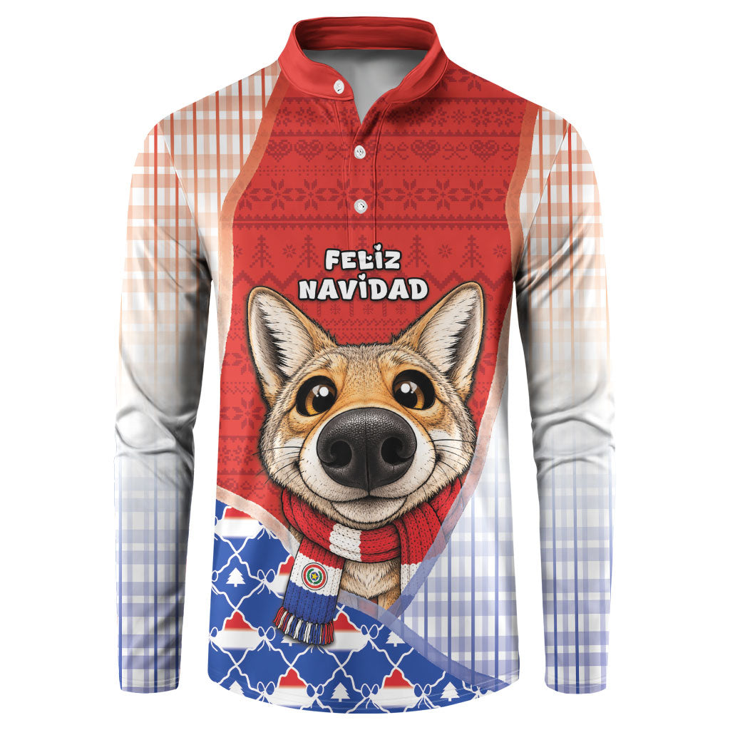 Paraguay Christmas Button Sweatshirt Cute Pampas Fox Big Nose Snowflake Pattern