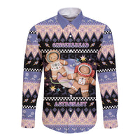 Astronaut Christmas Long Sleeve Button Shirt Gingerbread In Space - Wonder Print Shop