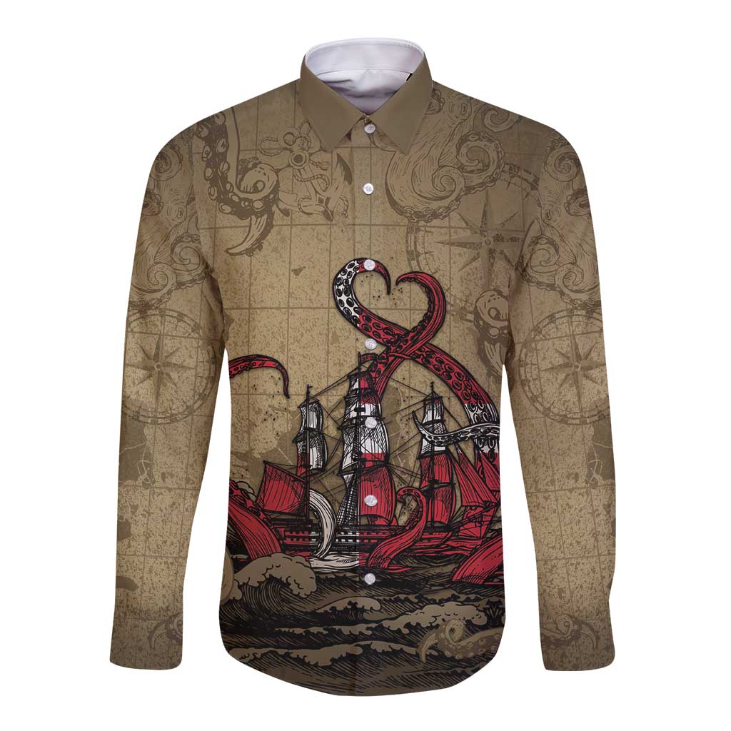 Danish Empire Long Sleeve Button Shirt Denmark Norway Union And Kraken - Wonder Print Shop