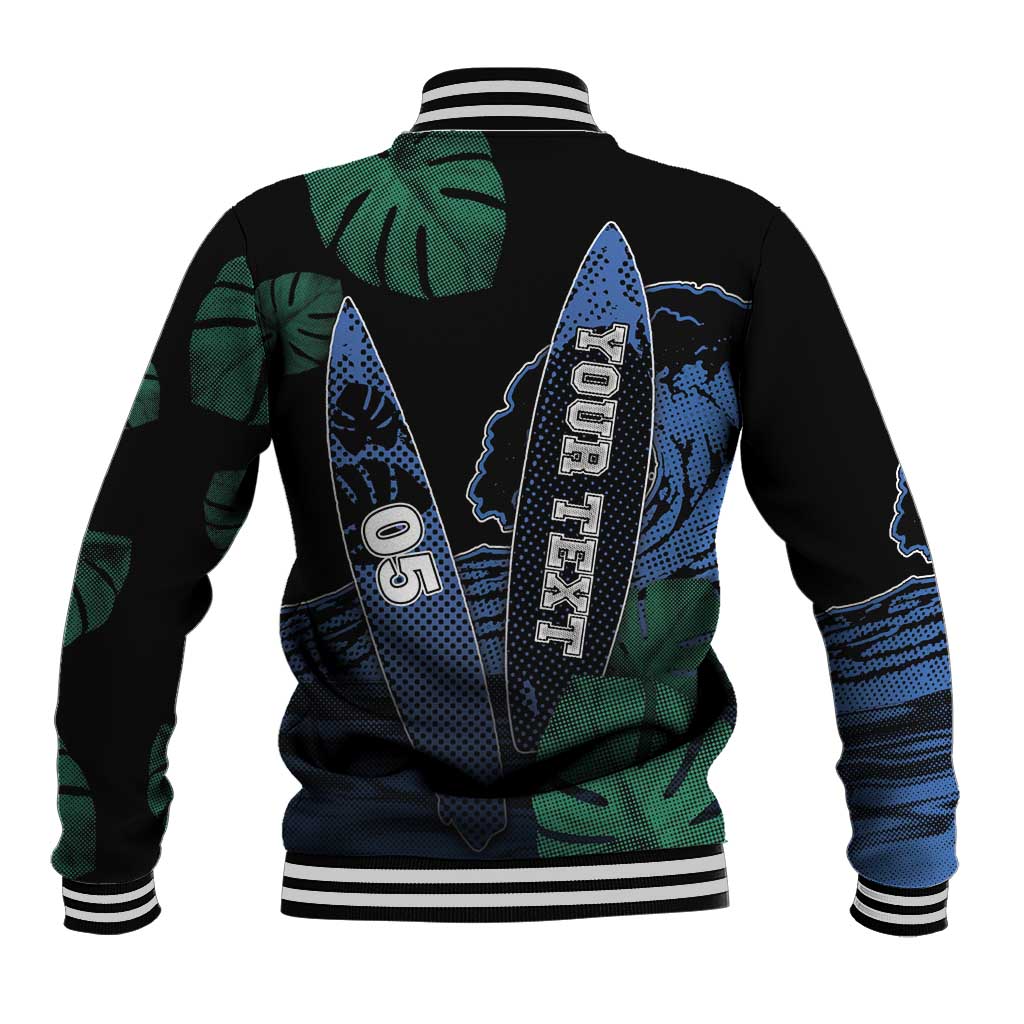 Custom Surfing Baseball Jacket Retro Waves Dot Halftone