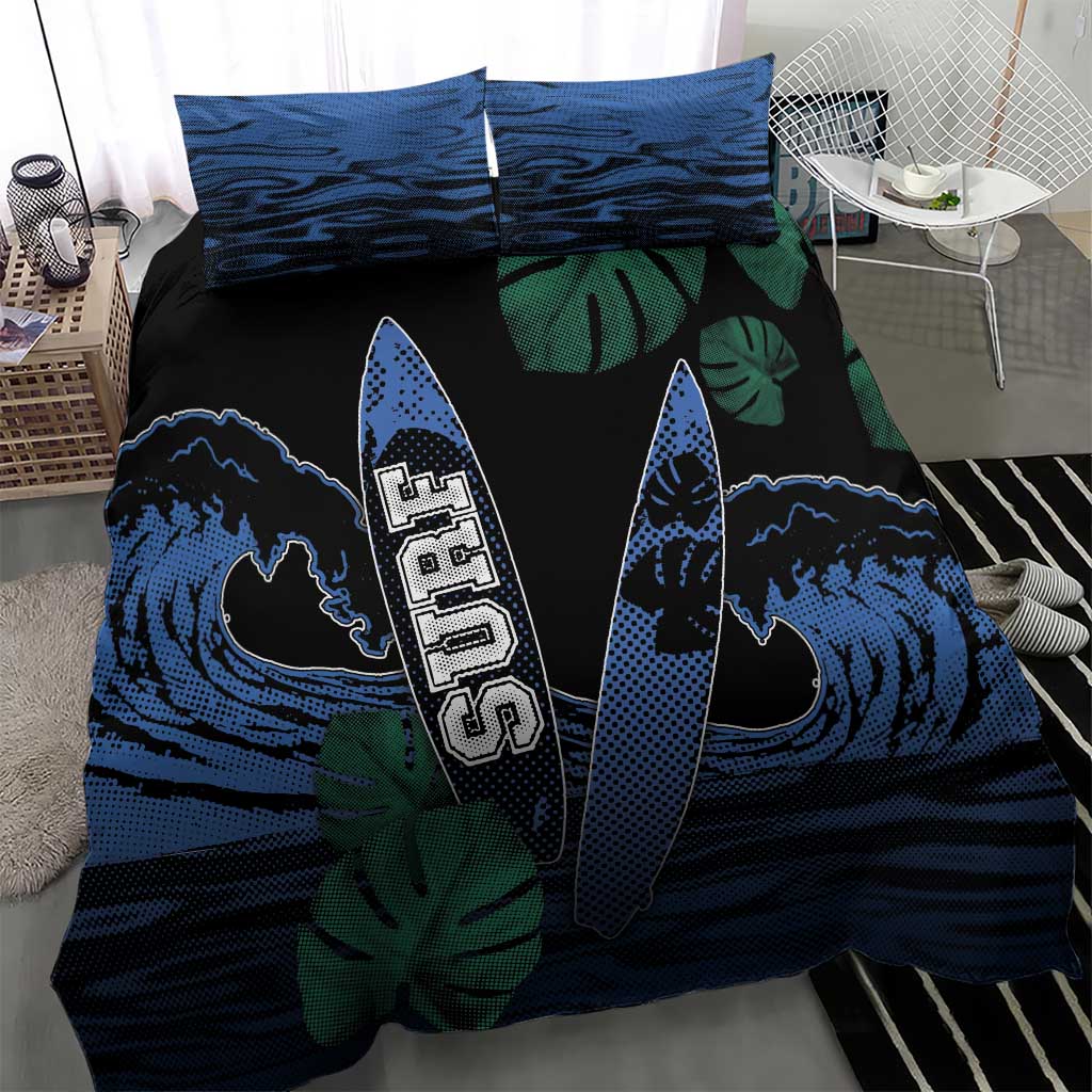 Surfing Bedding Set Retro Waves Dot Halftone