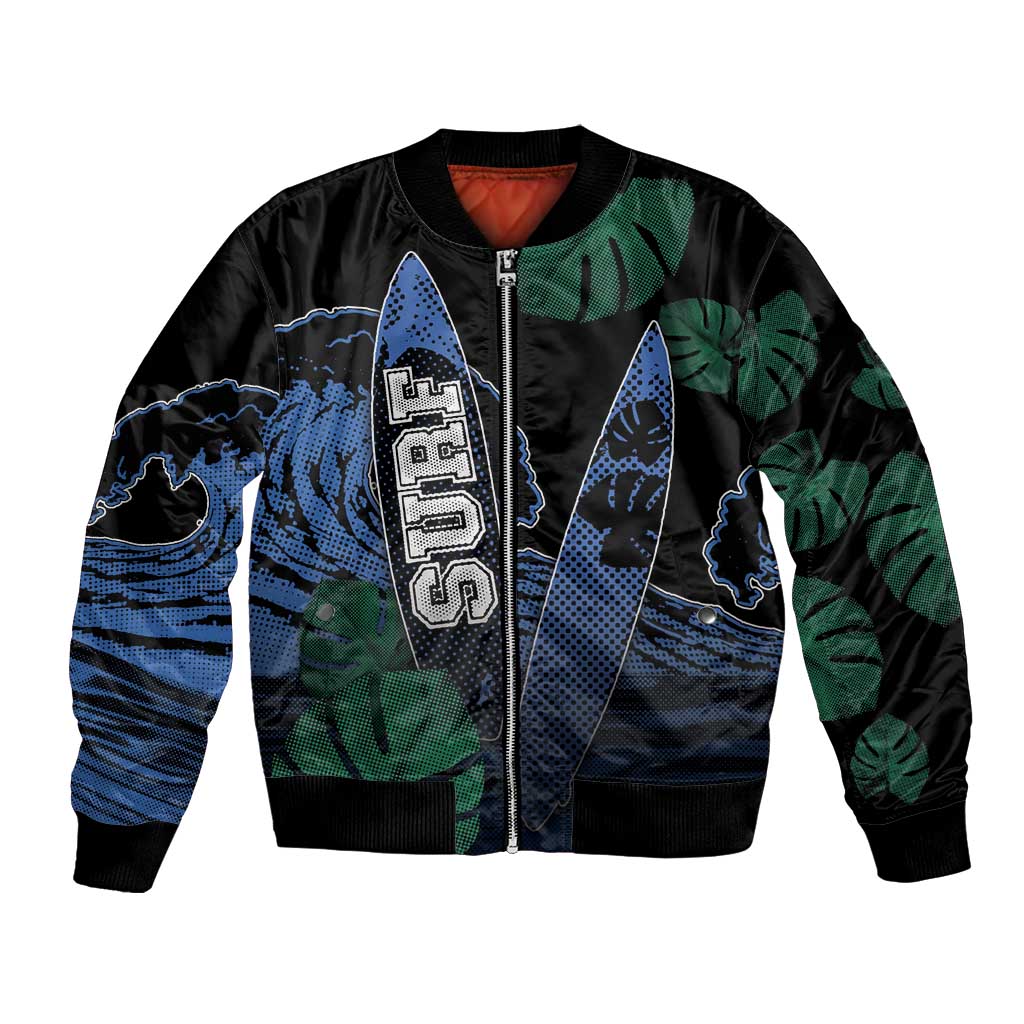Custom Surfing Bomber Jacket Retro Waves Dot Halftone