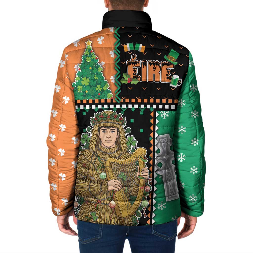 Ireland Christmas Padded Jacket Wren Boy With Shamrock Xmas Tree - Wonder Print Shop