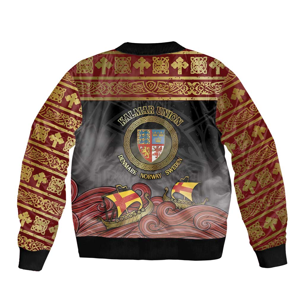 Danish Empire Bomber Jacket Kalmar Union With Viking Patterns - Wonder Print Shop