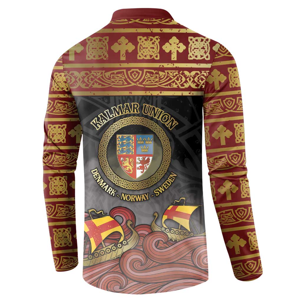 Danish Empire Button Sweatshirt Kalmar Union With Viking Patterns - Wonder Print Shop