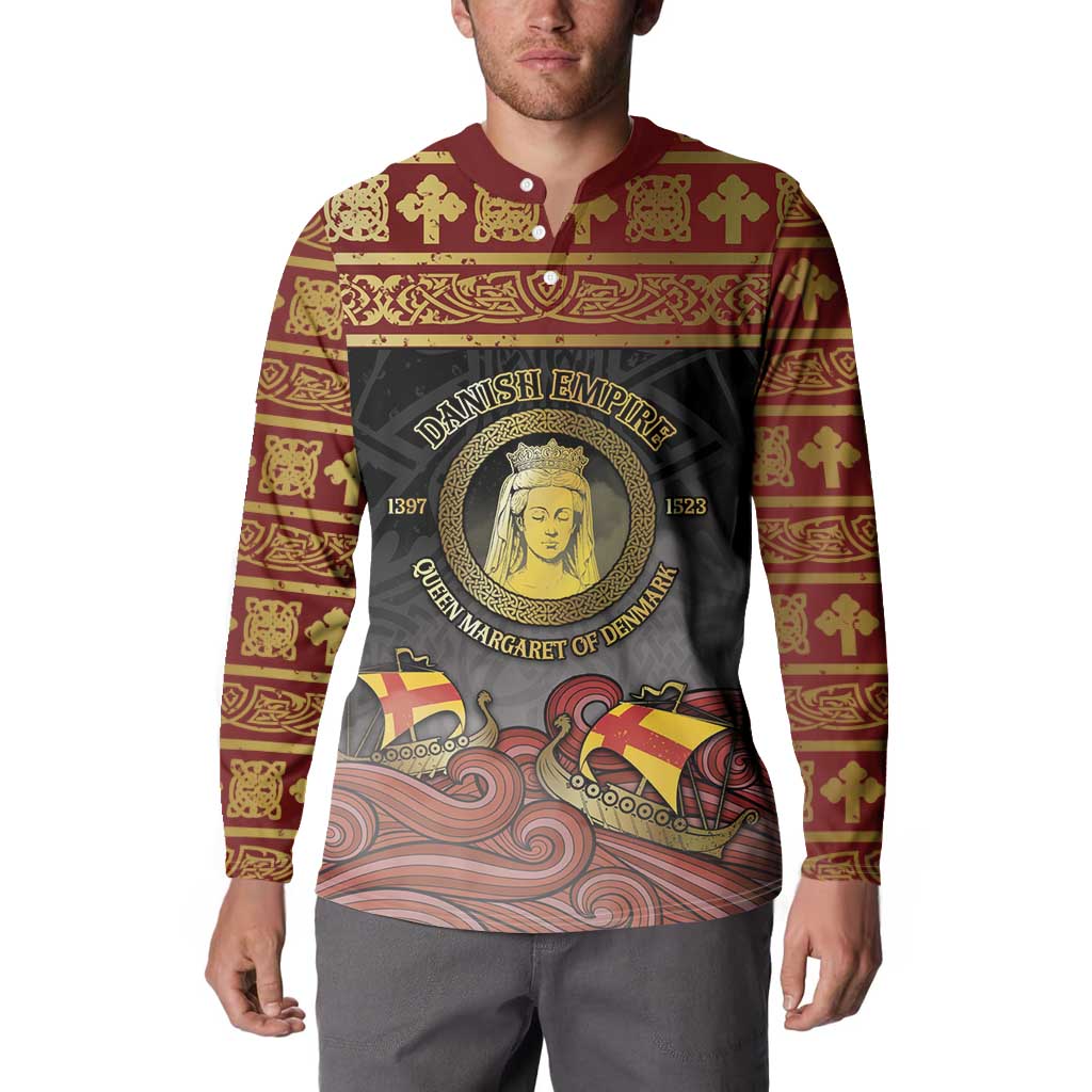 Danish Empire Button Sweatshirt Kalmar Union With Viking Patterns - Wonder Print Shop