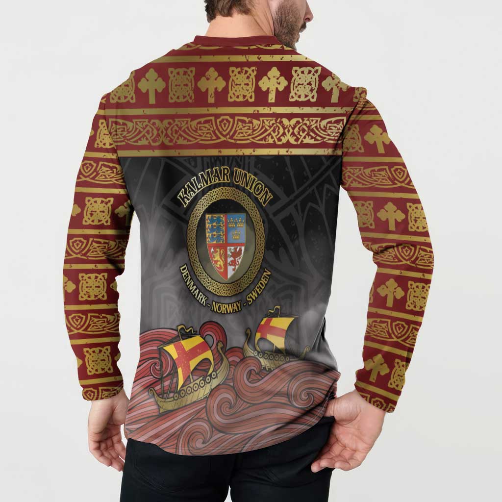 Danish Empire Button Sweatshirt Kalmar Union With Viking Patterns - Wonder Print Shop