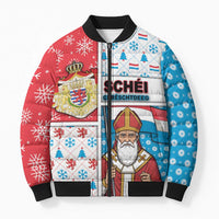 Luxembourg Christmas Bomber Puffer Jacket Kleeschen With Xmas Patterns - Wonder Print Shop