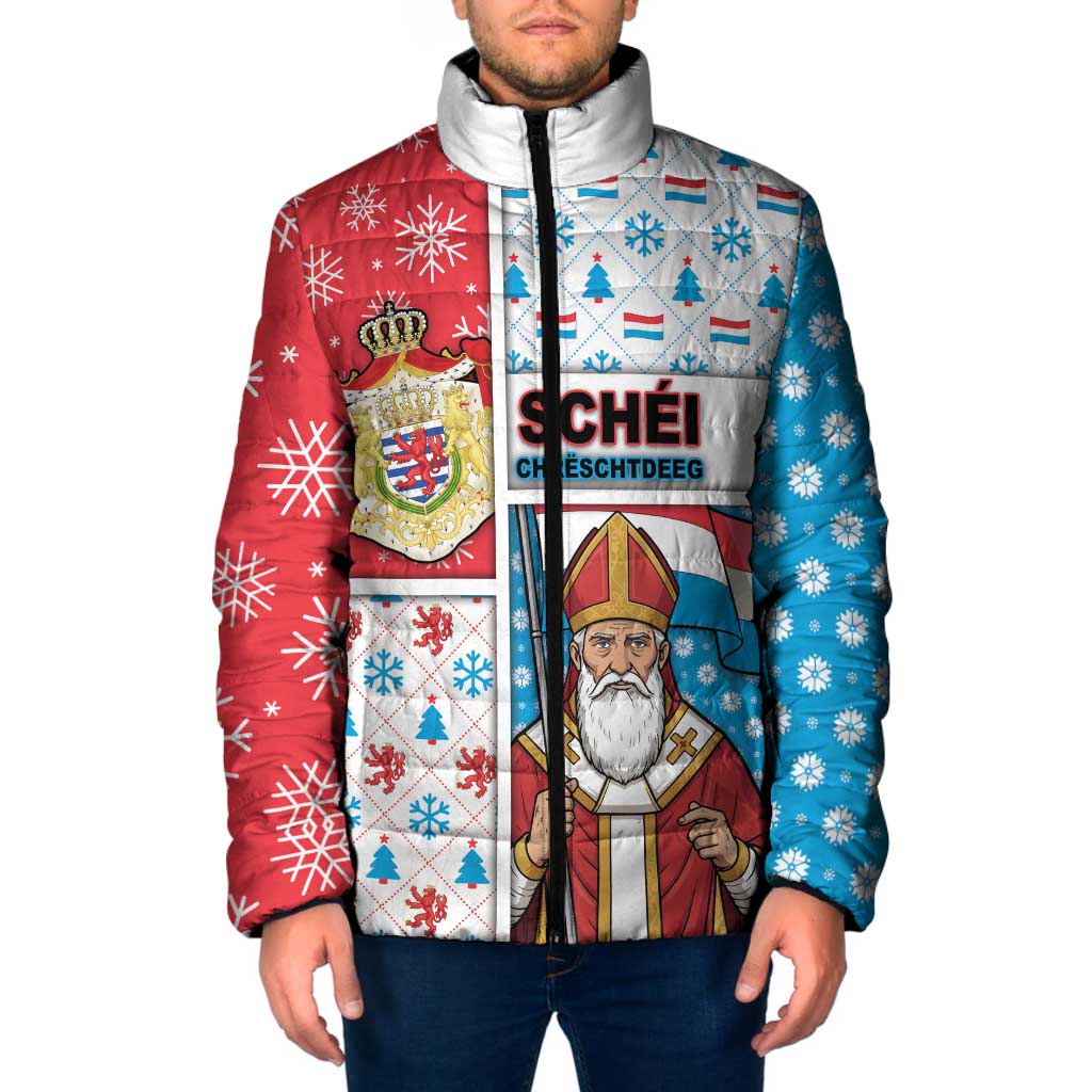 Luxembourg Christmas Padded Jacket Kleeschen With Xmas Patterns - Wonder Print Shop