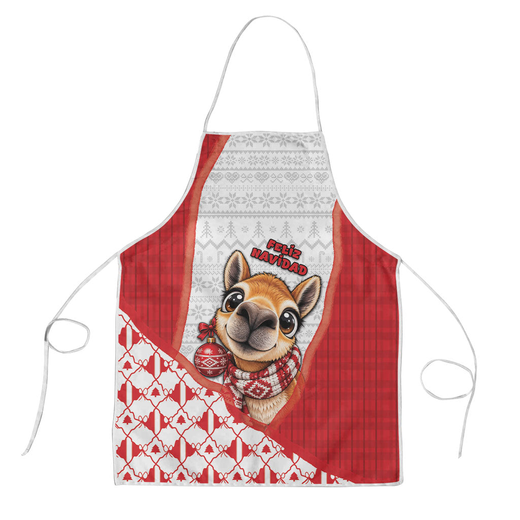 Peru Christmas Apron Cute Baby Vicuna Red Bauble Snowflake
