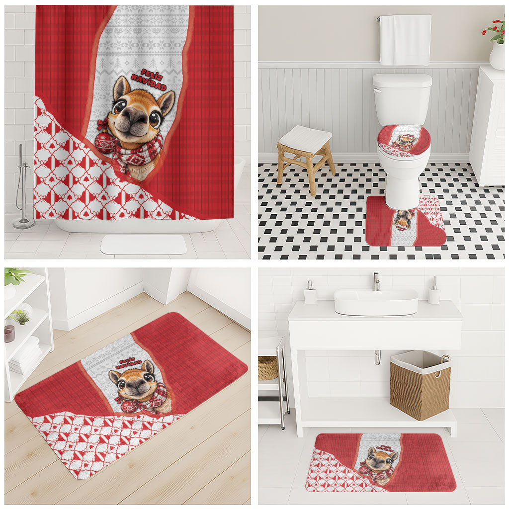 Peru Christmas Bathroom Set Cute Baby Vicuna Red Bauble Snowflake