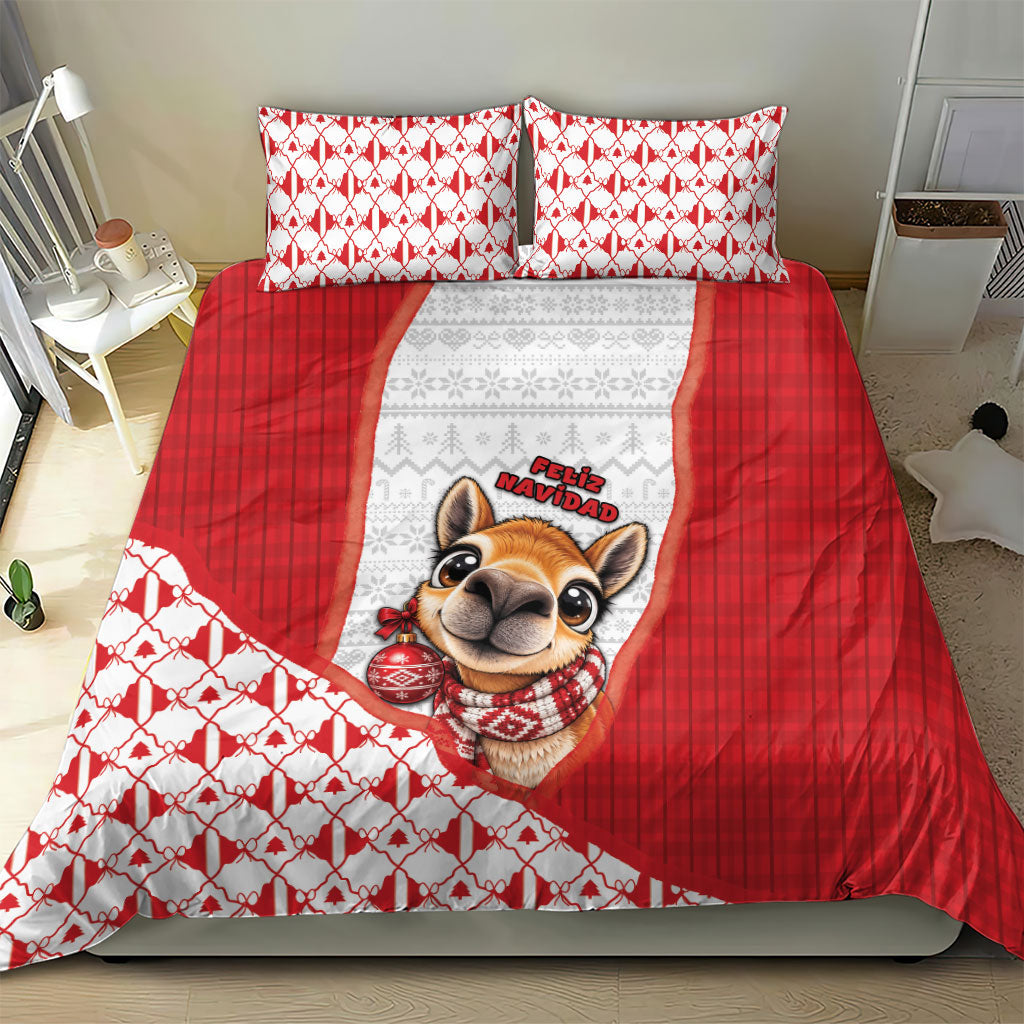 Peru Christmas Bedding Set Cute Baby Vicuna Red Bauble Snowflake
