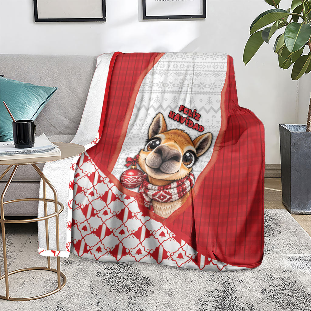 Peru Christmas Blanket Cute Baby Vicuna Red Bauble Snowflake