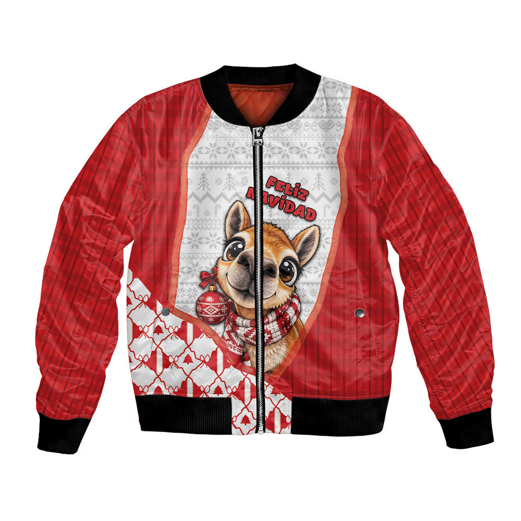 Peru Christmas Bomber Jacket Cute Baby Vicuna Red Bauble Snowflake