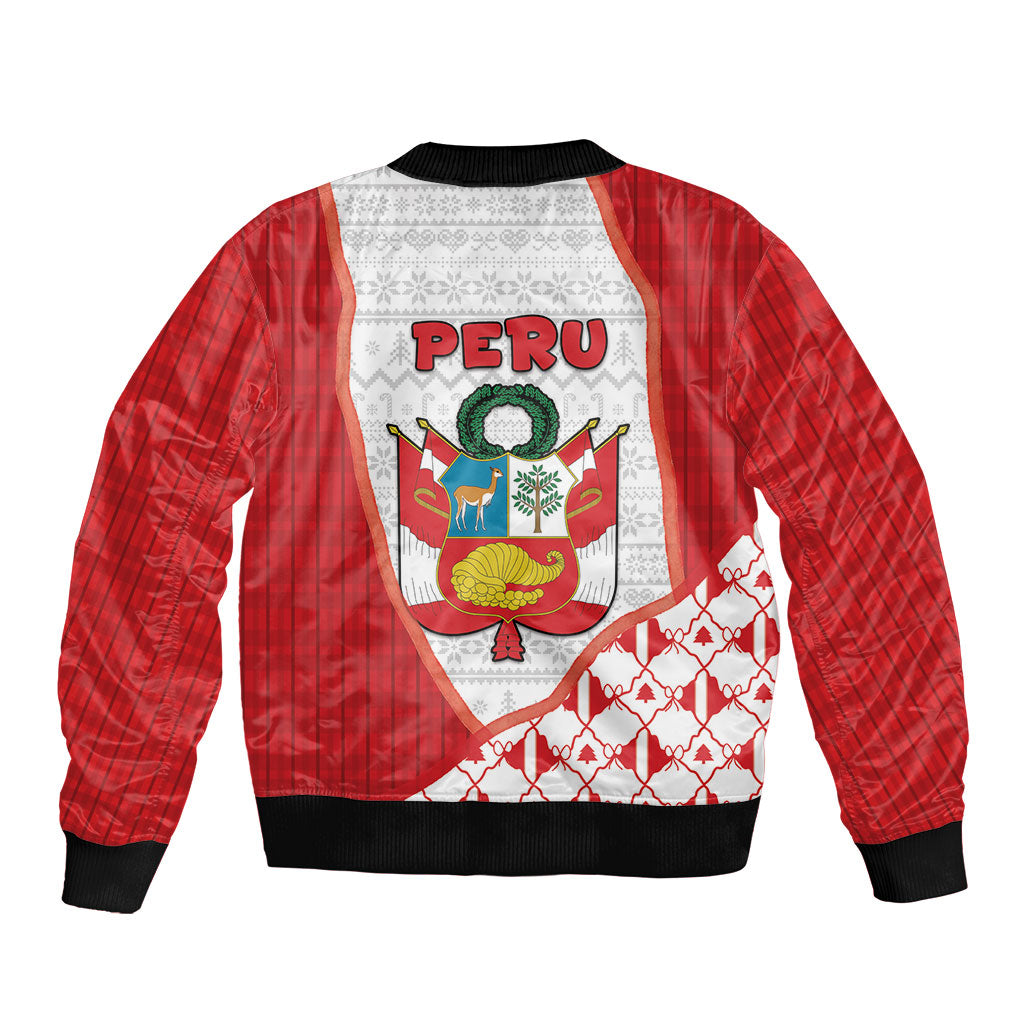 Peru Christmas Bomber Jacket Cute Baby Vicuna Red Bauble Snowflake