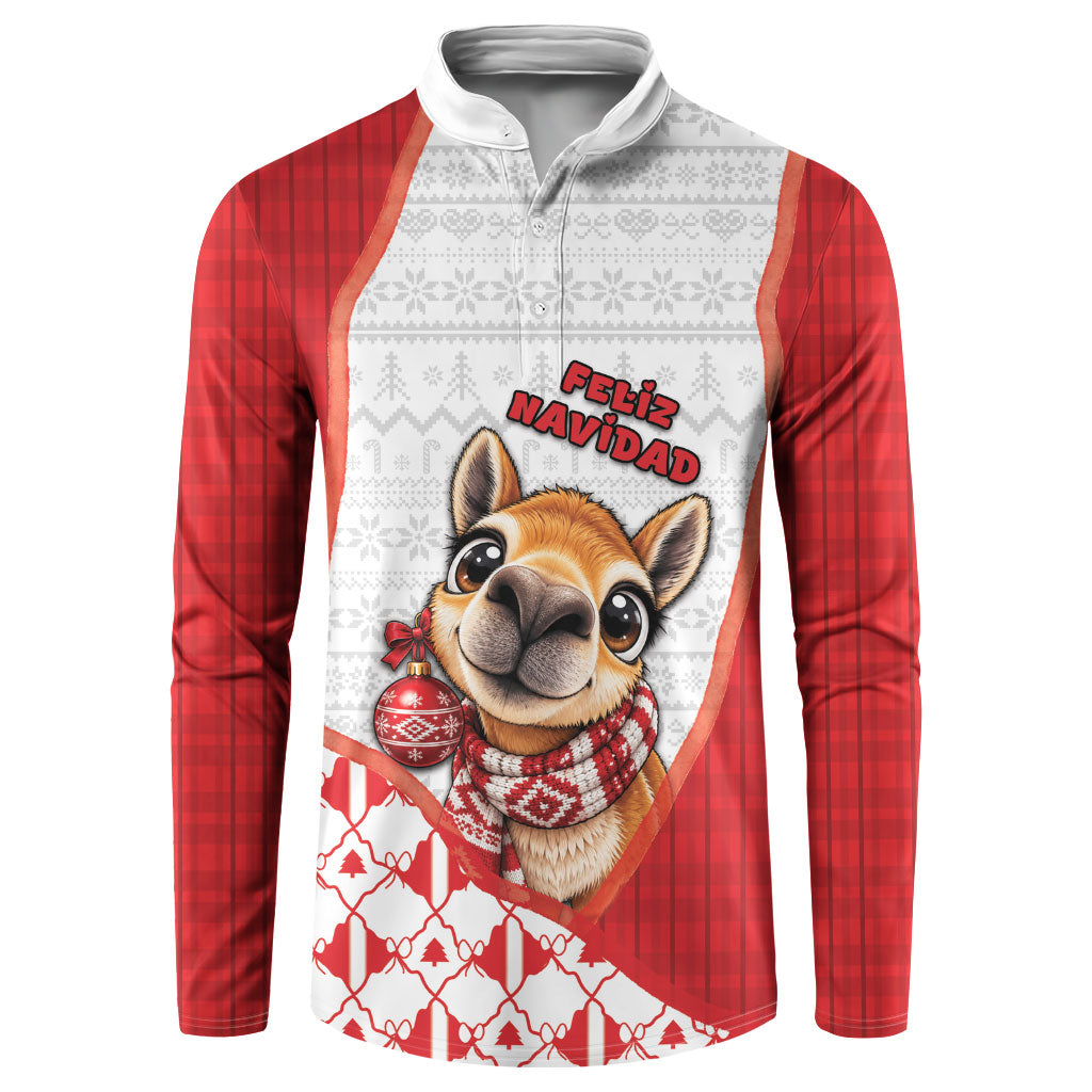 Peru Christmas Button Sweatshirt Cute Baby Vicuna Red Bauble Snowflake