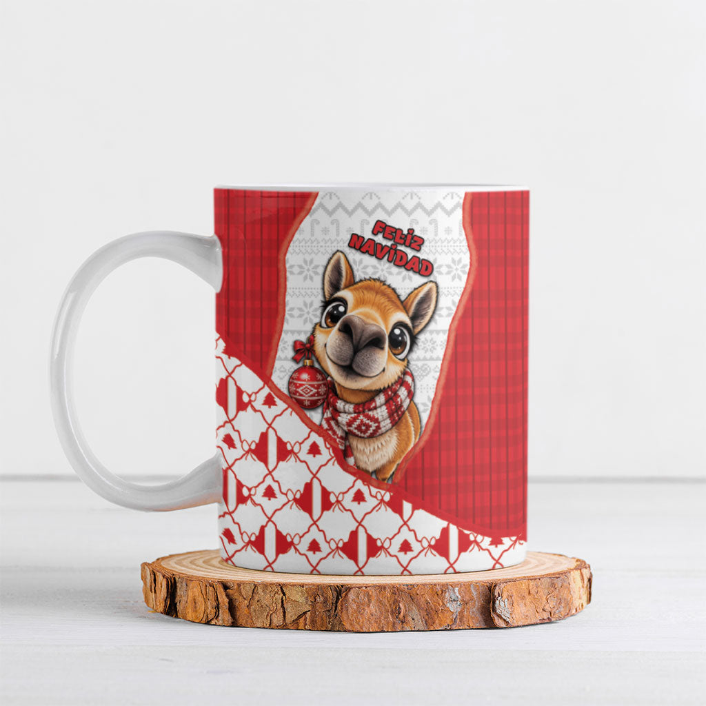 Peru Christmas Ceramic Mug Cute Baby Vicuna Red Bauble Snowflake