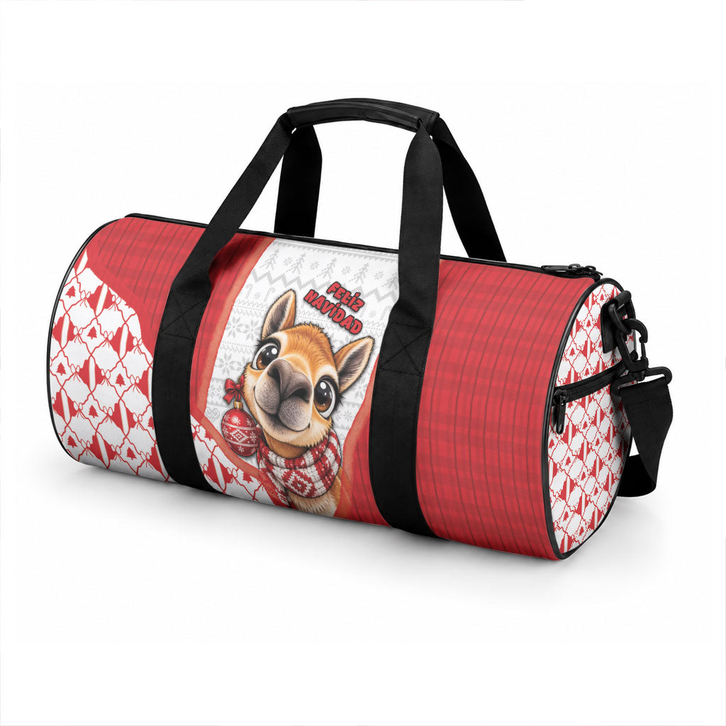 Peru Christmas Duffle Bag Cute Baby Vicuna Red Bauble Snowflake