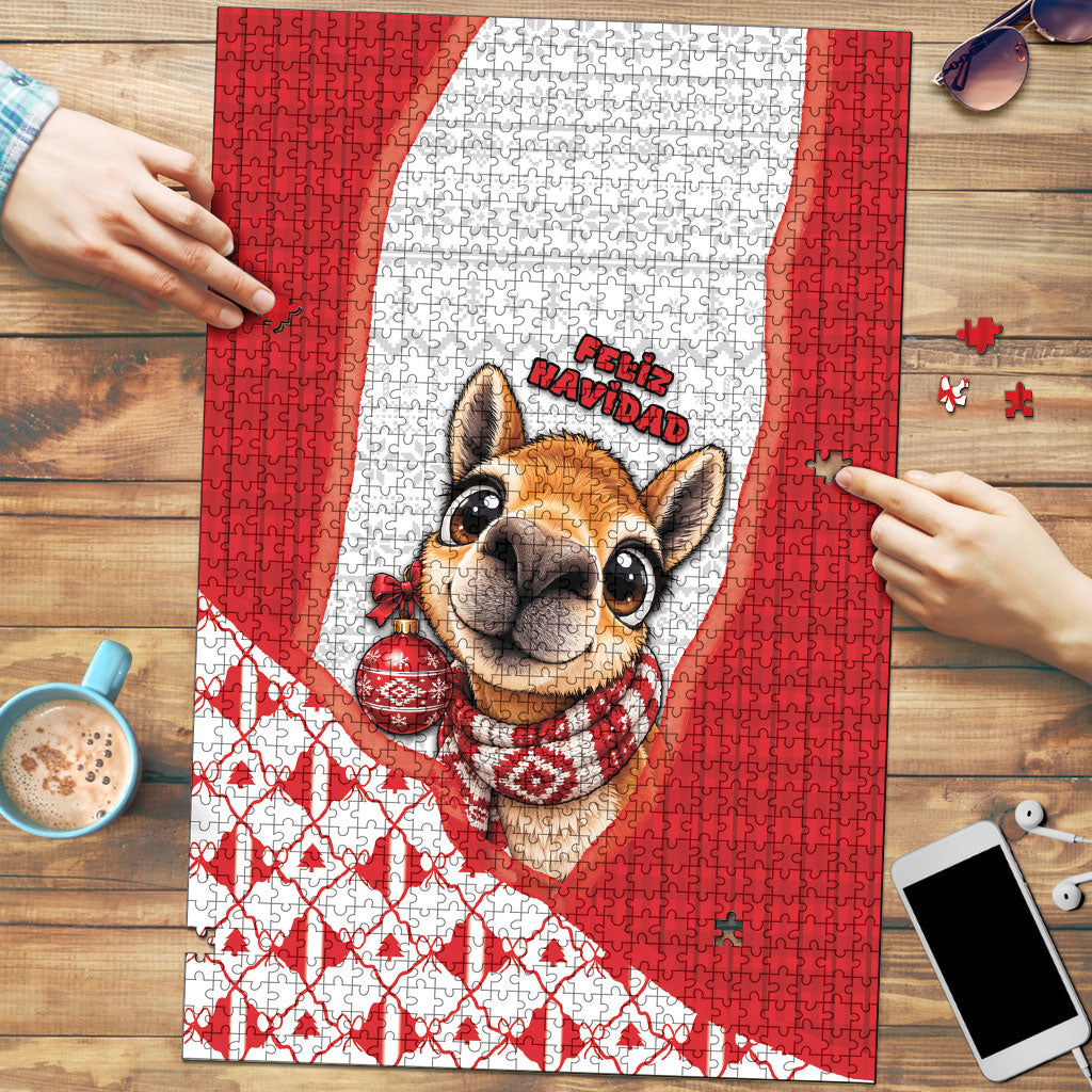Peru Christmas Puzzle Cute Baby Vicuna Red Bauble Snowflake