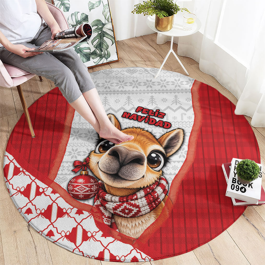 Peru Christmas Round Carpet Cute Baby Vicuna Red Bauble Snowflake