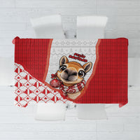Peru Christmas Tablecloth Cute Baby Vicuna Red Bauble Snowflake