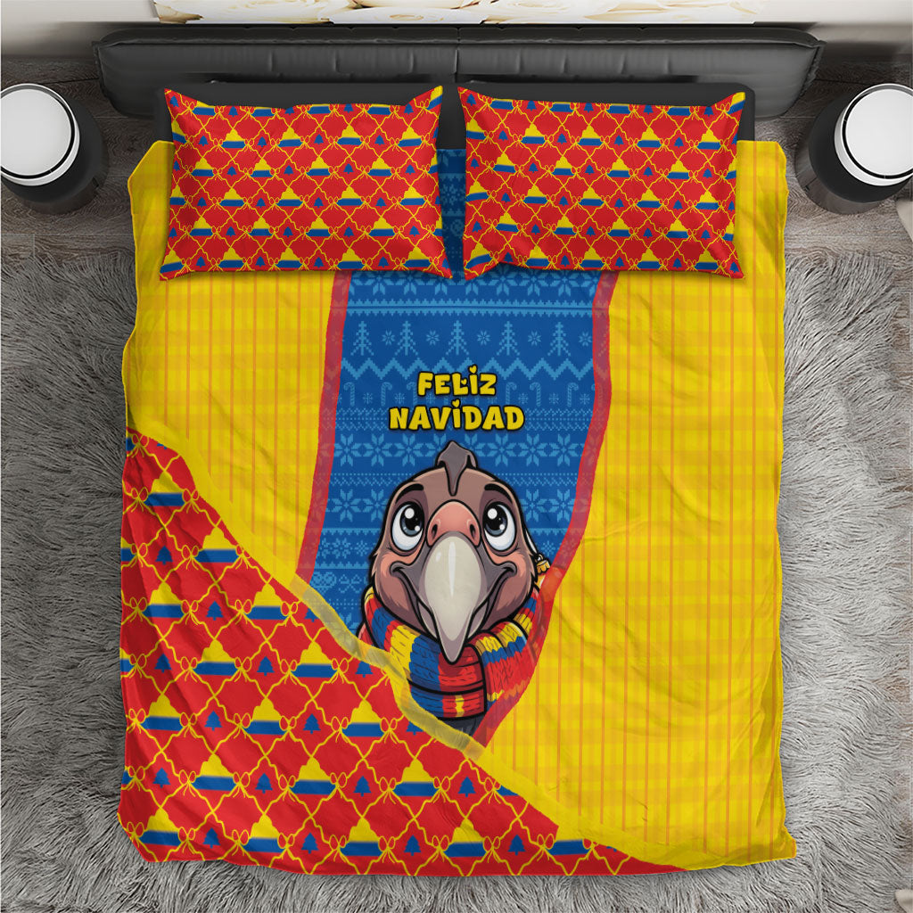 Ecuador Christmas Bedding Set Cute Andean Condor Golden Bauble Snowflake