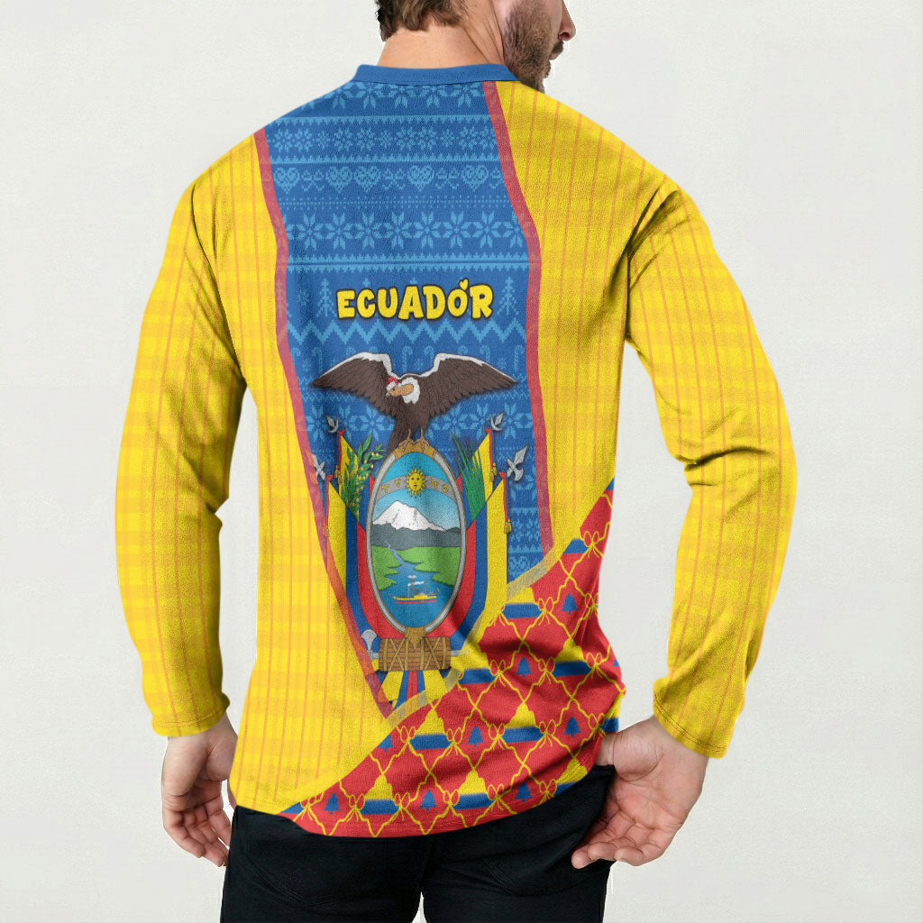 Ecuador Christmas Button Sweatshirt Cute Andean Condor Golden Bauble Snowflake