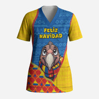 Ecuador Christmas Scrub Top Cute Andean Condor Golden Bauble Snowflake