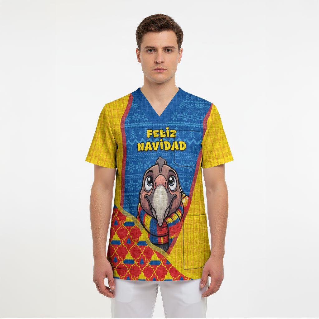Ecuador Christmas Scrub Top Cute Andean Condor Golden Bauble Snowflake