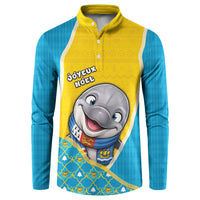 Saint Pierre And Miquelon Christmas Button Sweatshirt Cute Dolphin Joyeux Noel Snowflake