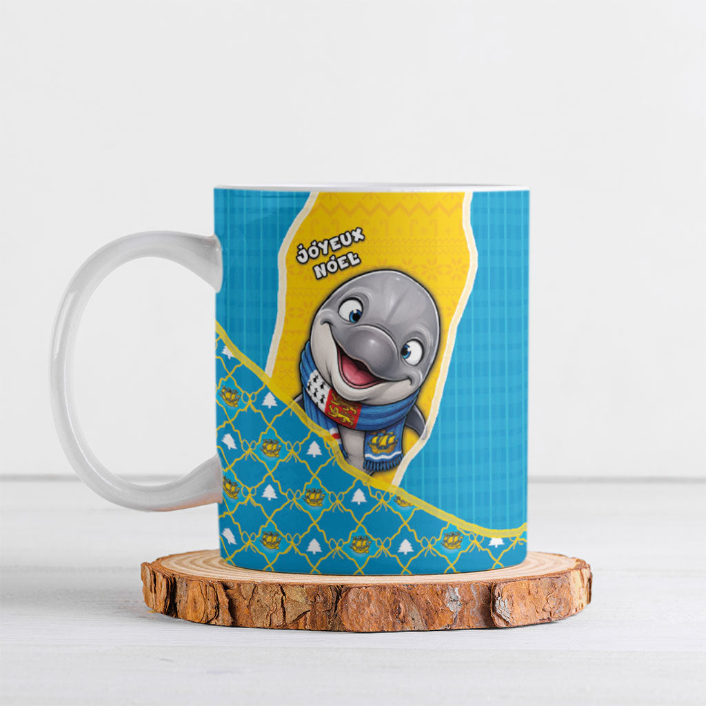 Saint Pierre And Miquelon Christmas Ceramic Mug Cute Dolphin Joyeux Noel Snowflake