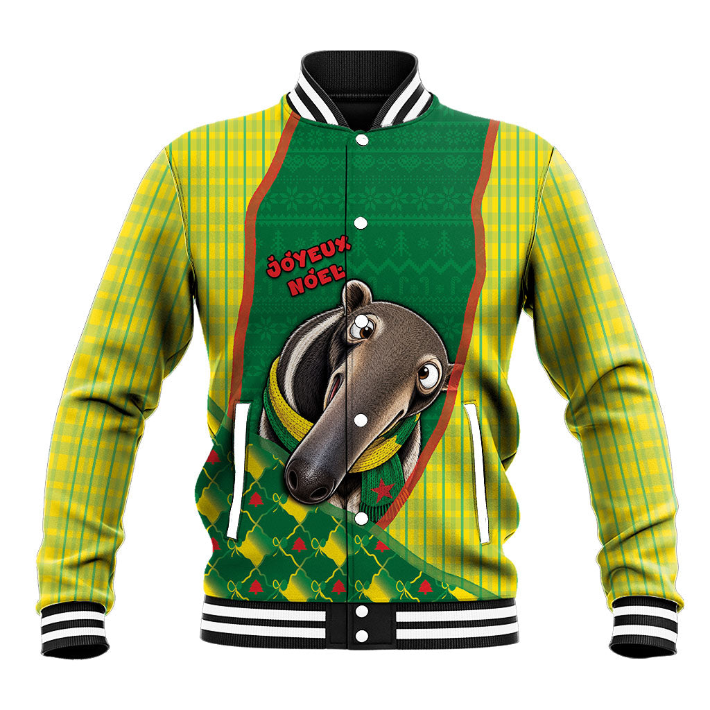 French Guiana Christmas Baseball Jacket Cute Anteater Joyeux Noel Snowflake