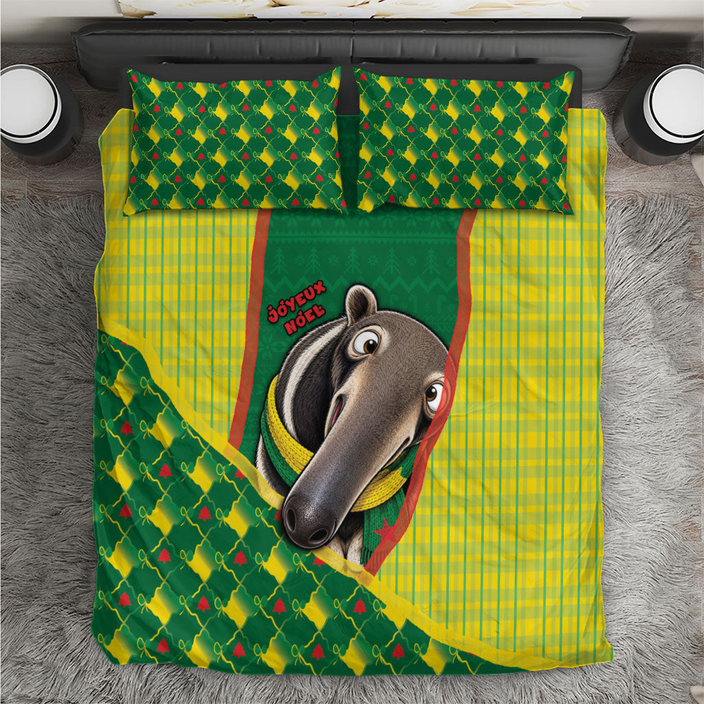 French Guiana Christmas Bedding Set Cute Anteater Joyeux Noel Snowflake