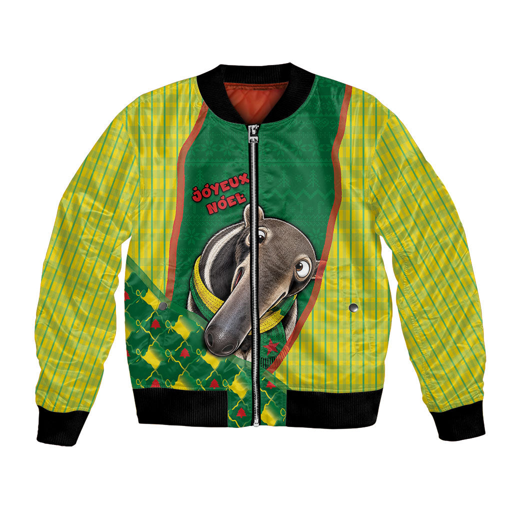French Guiana Christmas Bomber Jacket Cute Anteater Joyeux Noel Snowflake