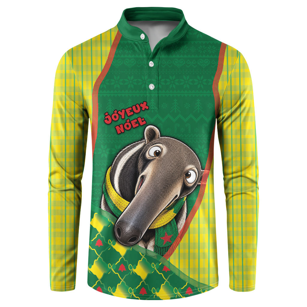 French Guiana Christmas Button Sweatshirt Cute Anteater Joyeux Noel Snowflake