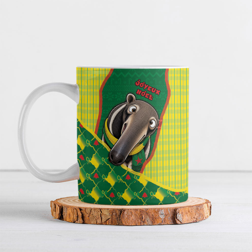 French Guiana Christmas Ceramic Mug Cute Anteater Joyeux Noel Snowflake