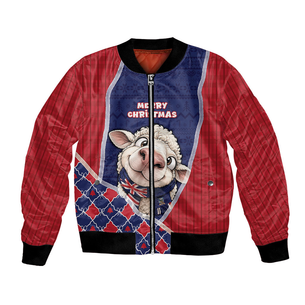 Falkland Islands Christmas Bomber Jacket Cute Sheep Puffer Snowflake