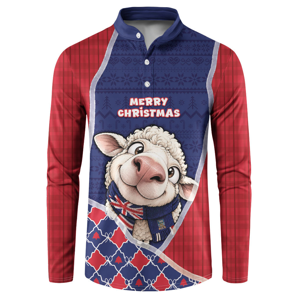 Falkland Islands Christmas Button Sweatshirt Cute Sheep Puffer Snowflake