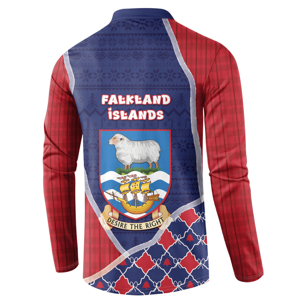 Falkland Islands Christmas Button Sweatshirt Cute Sheep Puffer Snowflake