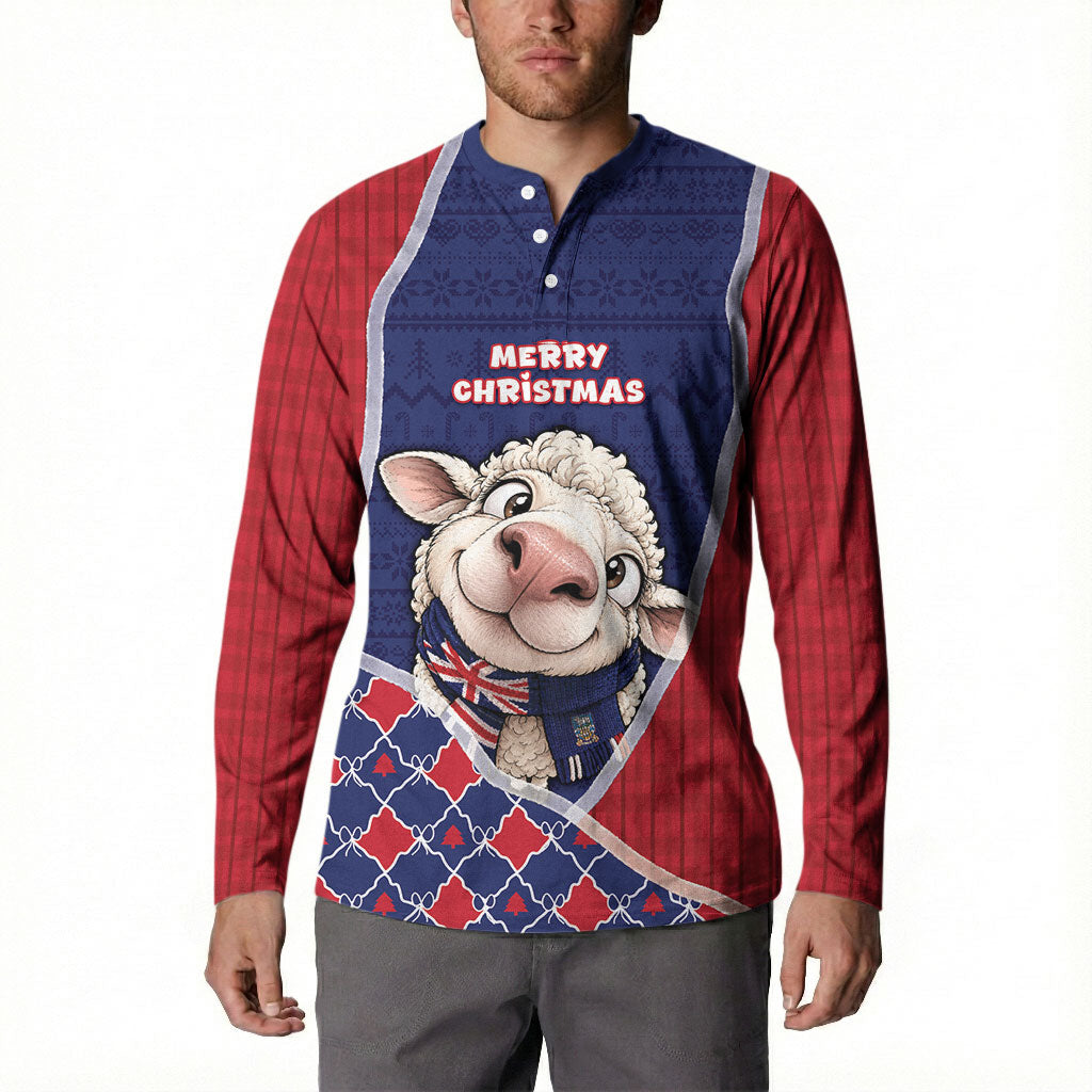 Falkland Islands Christmas Button Sweatshirt Cute Sheep Puffer Snowflake