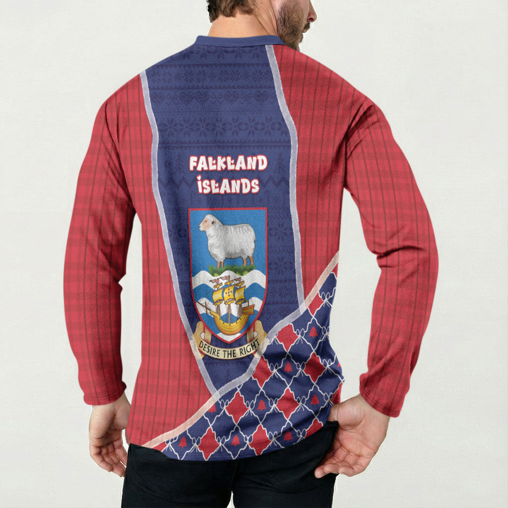 Falkland Islands Christmas Button Sweatshirt Cute Sheep Puffer Snowflake